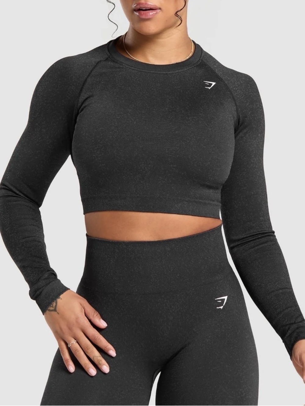 Gymshark Brown Adapt Fleck Long-Sleeve Seamless Cropped Top